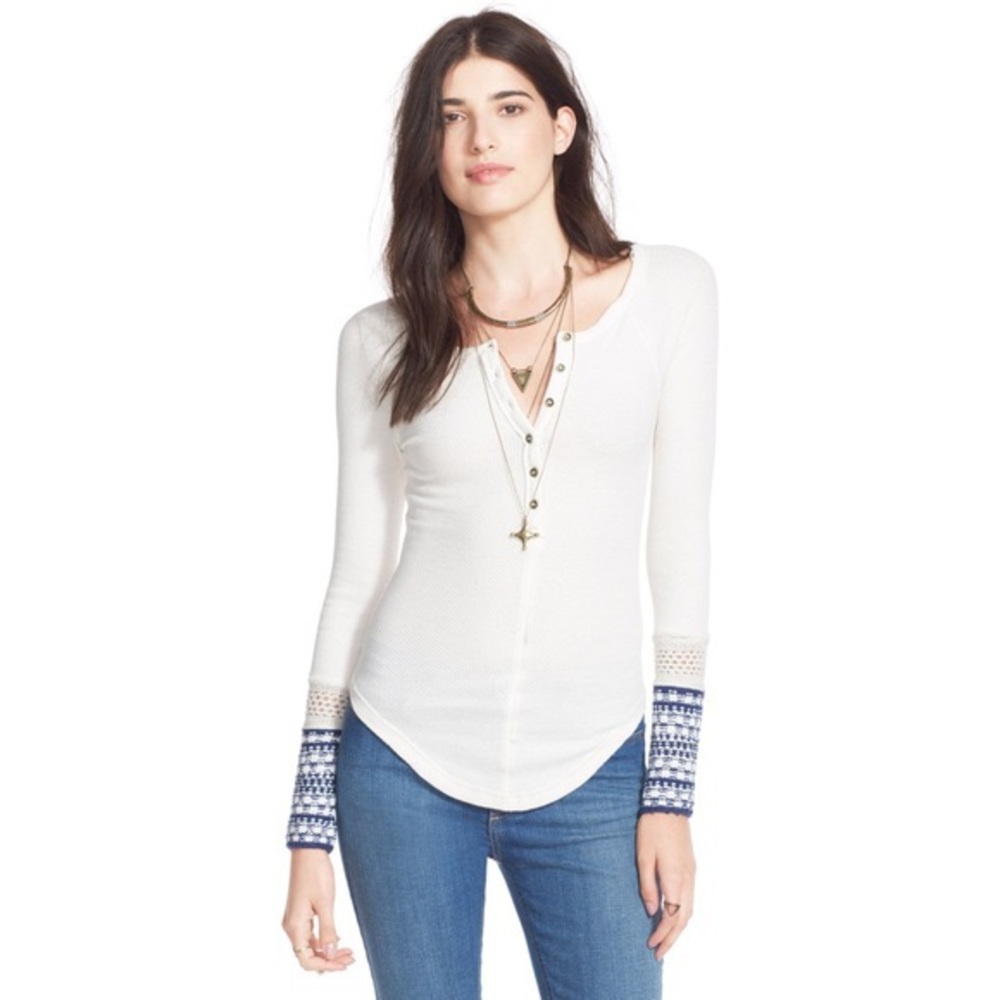 NWOT Free People Knit Cuff Henley Thermal